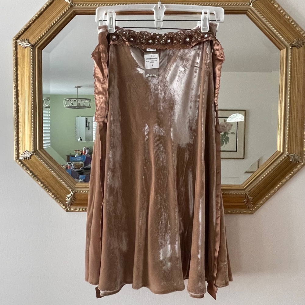 INC Velvet Midi Skirt in Soft Shimmering Brown